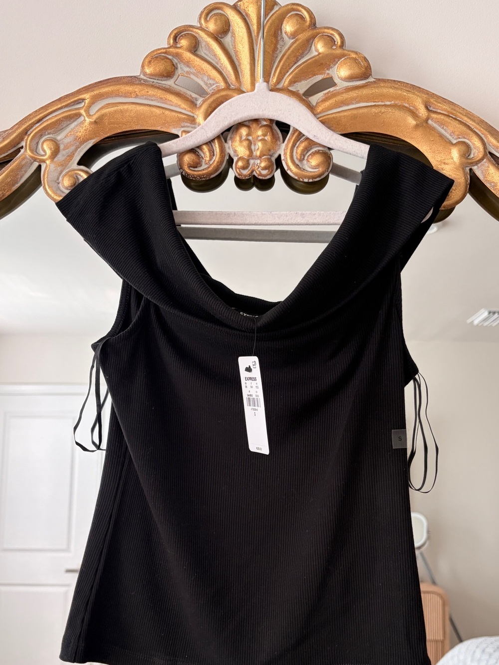 Express Black Off-Shoulder Ribbed Knit Top - Picture 2 of 3